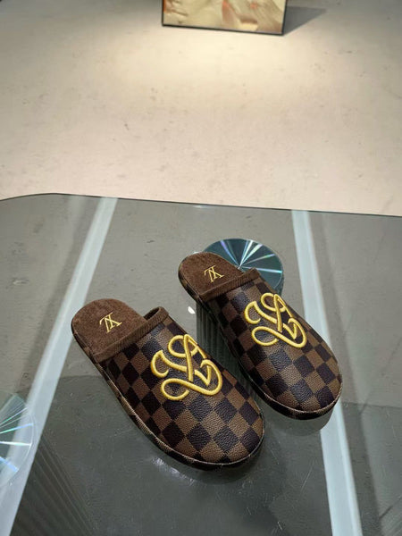Brande Damier Slippers with Signature Yellow Emblem