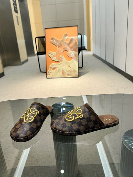 Brande Damier Slippers with Signature Yellow Emblem