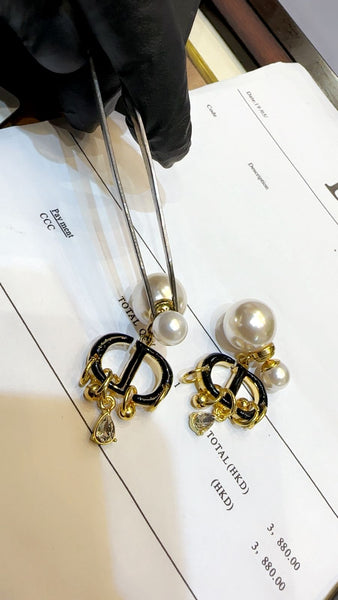 Luxury Inspired Pearl & Crystal Charm Drop Earrings
