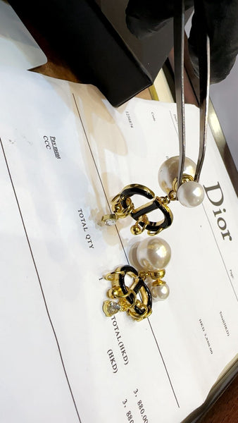 Luxury Inspired Pearl & Crystal Charm Drop Earrings