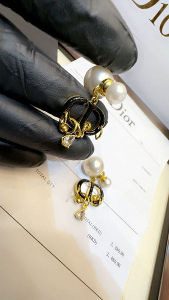 Luxury Inspired Pearl & Crystal Charm Drop Earrings