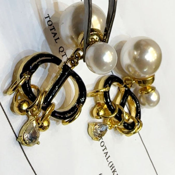 Luxury Inspired Pearl & Crystal Charm Drop Earrings