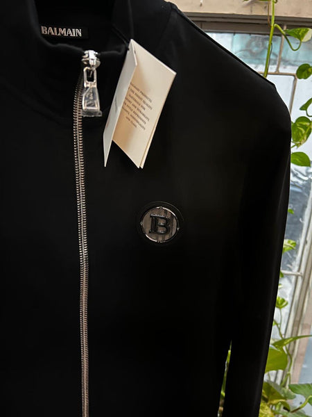 Men Black Zipper Sweatshirt with Text Sleeve Detail