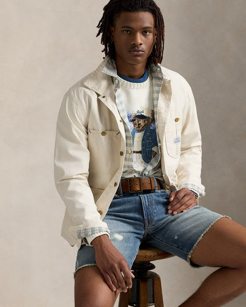 Men Crewneck Sweater with Embroidered Bear Design