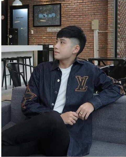 Premium Dark Wash Denim Shirt – Monogram Logo Detail