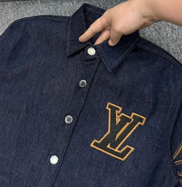 Premium Dark Wash Denim Shirt – Monogram Logo Detail