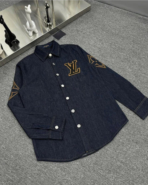 Premium Dark Wash Denim Shirt – Monogram Logo Detail