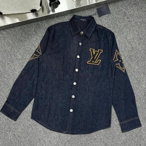 Premium Dark Wash Denim Shirt – Monogram Logo Detail