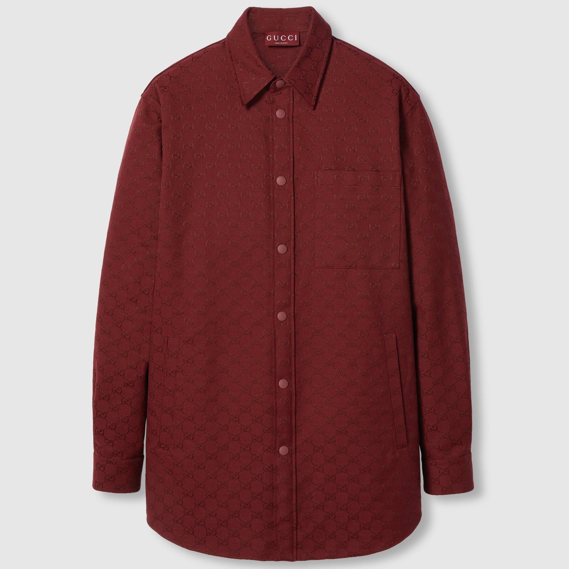 Men Burgundy Monogram Jacquard Overshirt – Luxury Button-Up Shirt