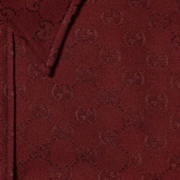 Men Burgundy Monogram Jacquard Overshirt – Luxury Button-Up Shirt