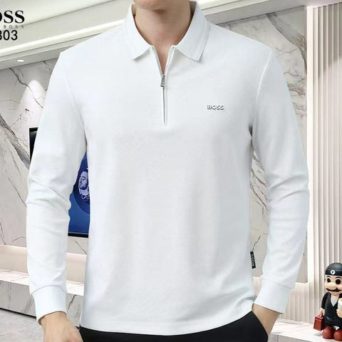 Men’s Zip-Up Long Sleeve Polo Shirt  Premium Smart Casual Wear