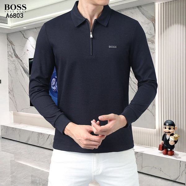 Men’s Zip-Up Long Sleeve Polo Shirt  Premium Smart Casual Wear