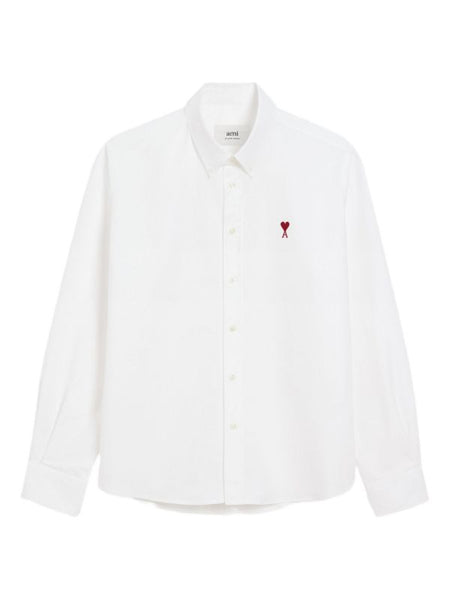 Men Classic White Button-Down Shirt with Heart Embroidery