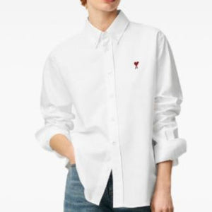 Men Classic White Button-Down Shirt with Heart Embroidery