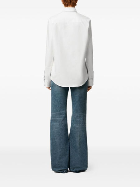 Men Classic White Button-Down Shirt with Heart Embroidery