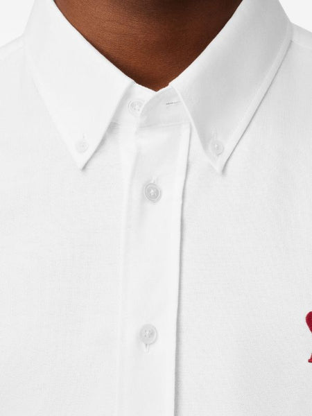 Men Classic White Button-Down Shirt with Heart Embroidery