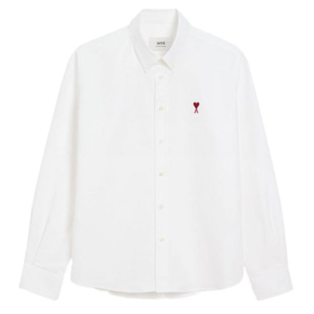 Men Classic White Button-Down Shirt with Heart Embroidery