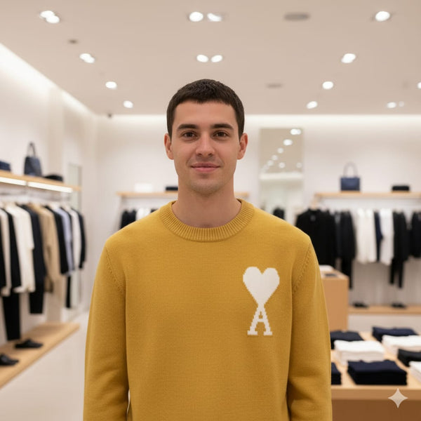 Branded  Crewneck Sweater with Heart Logo  Bold Contemporary Style