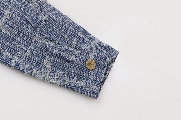 Luxury Textured Blue Long Sleeve Shirt for Men