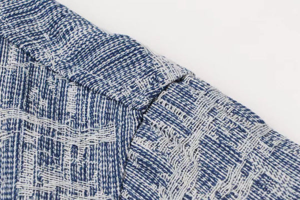 Luxury Textured Blue Long Sleeve Shirt for Men