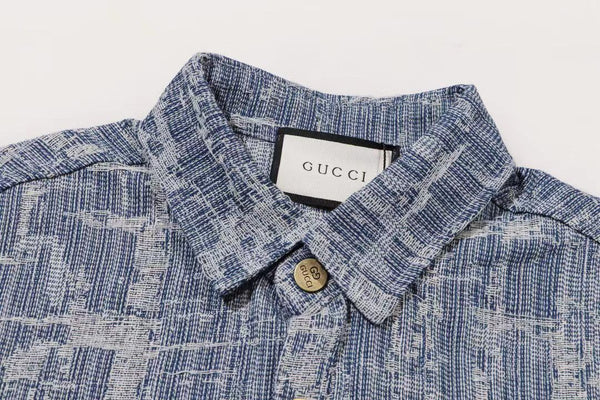 Luxury Textured Blue Long Sleeve Shirt for Men