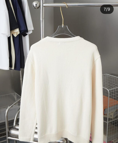 Premium Off-White Knitted Sweatshirt with Blue Embroidered Text