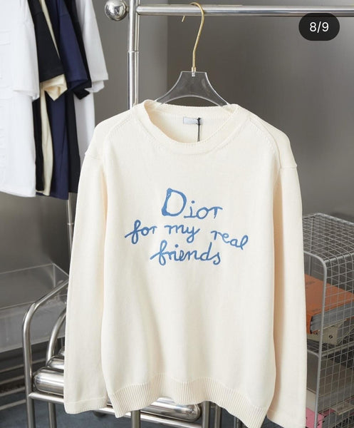 Premium Off-White Knitted Sweatshirt with Blue Embroidered Text