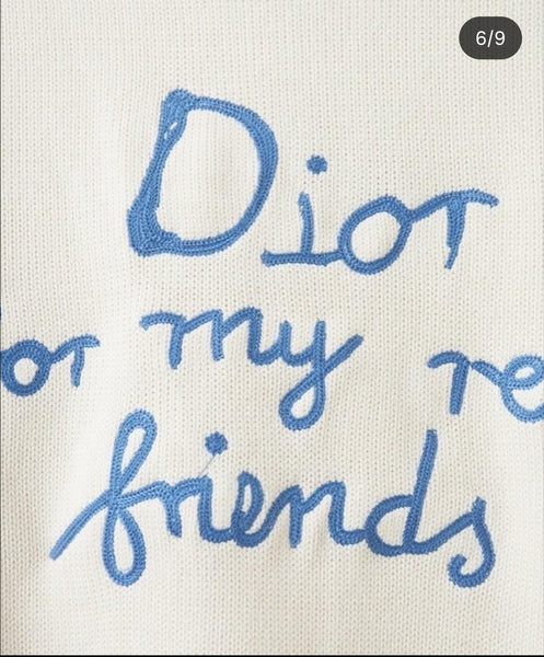 Premium Off-White Knitted Sweatshirt with Blue Embroidered Text