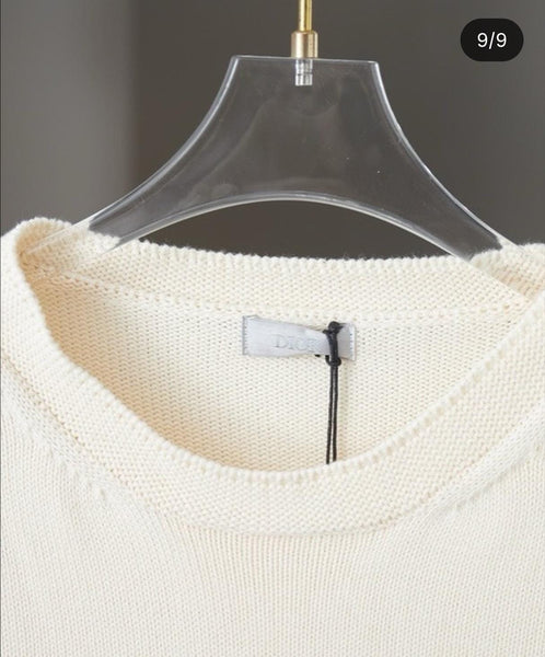 Premium Off-White Knitted Sweatshirt with Blue Embroidered Text