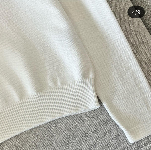 Premium Off-White Knitted Pullover with Blue Embroidered Text