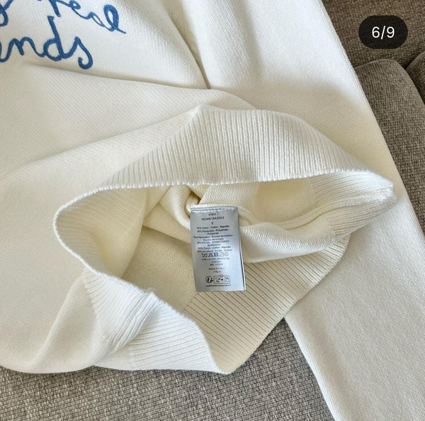 Premium Off-White Knitted Pullover with Blue Embroidered Text