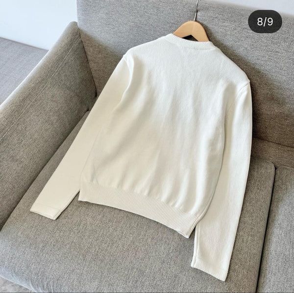 Premium Off-White Knitted Pullover with Blue Embroidered Text