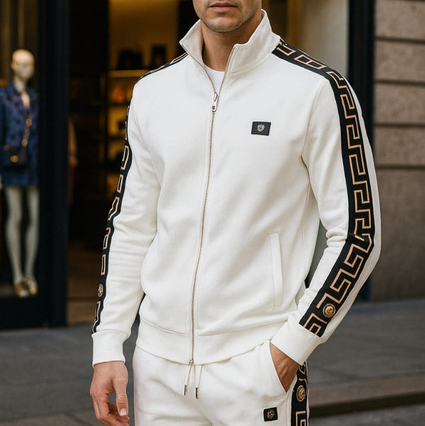Luxury White Tracksuit with Black & Gold Detailing