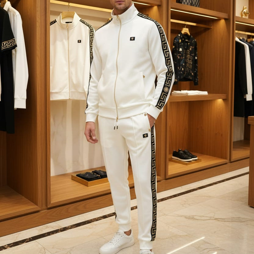 Luxury White Tracksuit with Black & Gold Detailing
