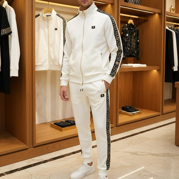 Luxury White Tracksuit with Black & Gold Detailing