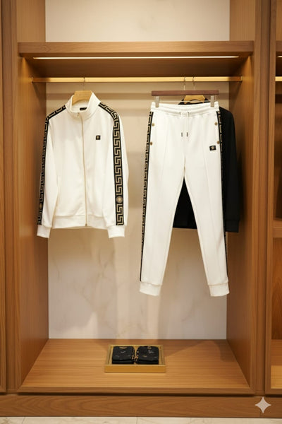 Luxury White Tracksuit with Black & Gold Detailing