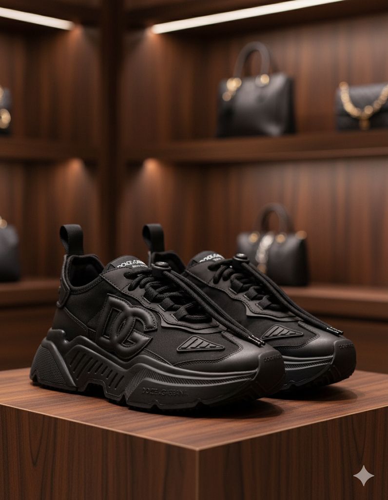 Imported Luxury Chunky Sneakers – Premium All-Black Designer Footwear