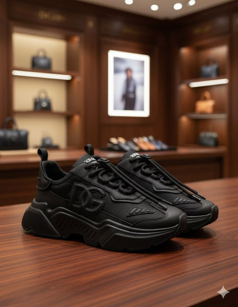 Imported Luxury Chunky Sneakers – Premium All-Black Designer Footwear