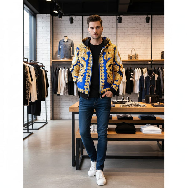 Baroque Print Zip-Up Hoodie