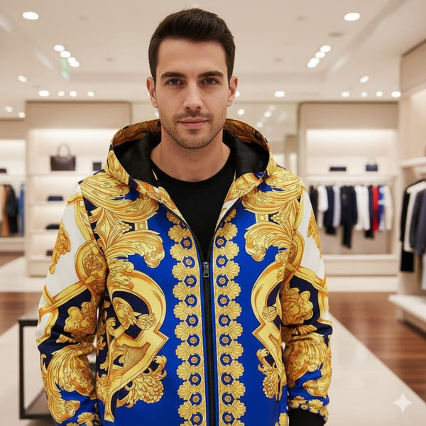 Baroque Print Zip-Up Hoodie