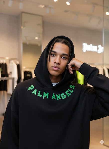 Men Black Hoodie with Graphic Design