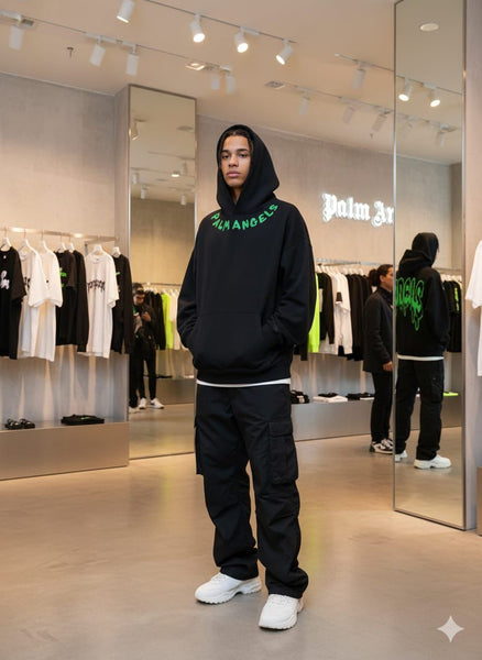 Men Black Hoodie with Graphic Design