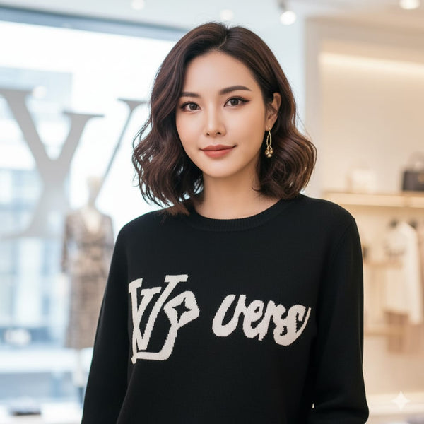 Women Black Pullover with Bold Graphic Design