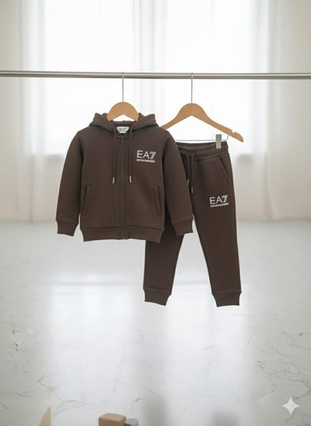 Kids Zip-Up Hoodie and Jogger Set - Brown