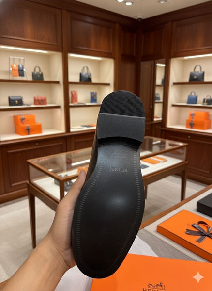 Premium Black Leather Shoes  with Signature Metal H Buckle