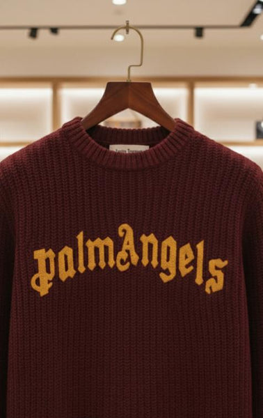 \Burgundy Logo Knit Sweater Premium Streetwear Essential