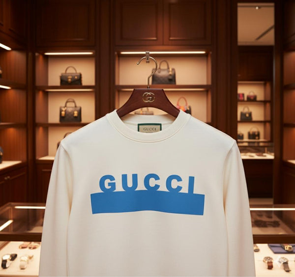 Elegant & Classic Pullover with Bold Blue Logo Print