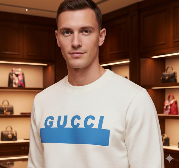 Elegant & Classic Pullover with Bold Blue Logo Print