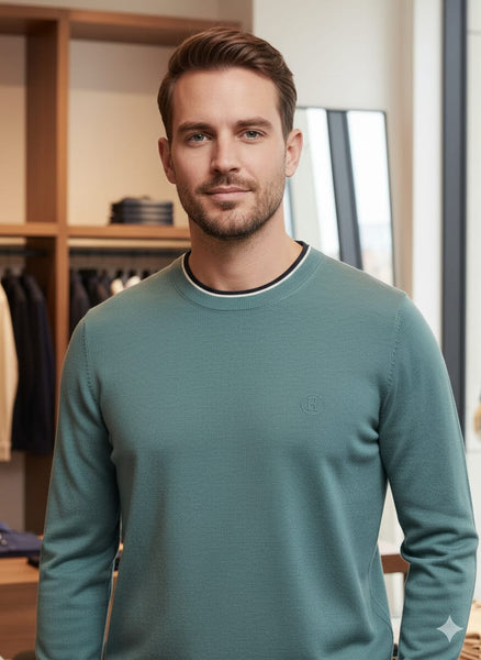 Classic Teal Men’s Knit Sweater Smart & Stylish