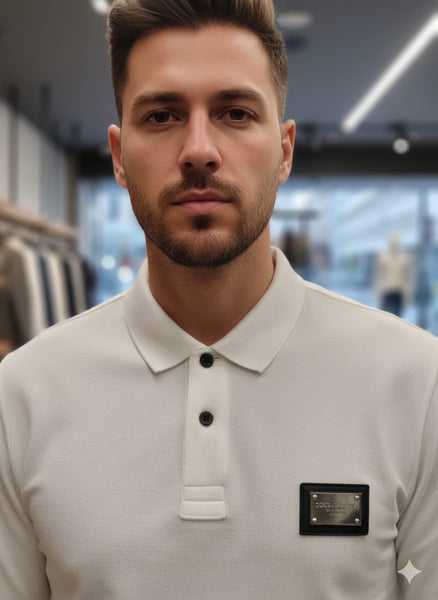 Premium Designer White  Long-Sleeve Polo Shirt
